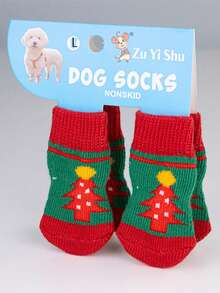 4件套圣诞袜驯鹿雪人圣诞老人袜子耐磨防滑脚套圣诞狗狗袜子可爱狗狗脚套泰迪防脏小型犬猫用品圣诞用品