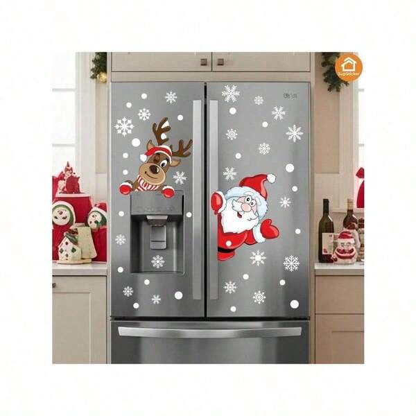 SUPSTICKER 1/2pcs Christmas Elements Cute Cartoon Reindeer And Santa Claus Home Decor Stickers Self-Adhesive PVC Decals For Living Room Bedroom Kitchen Bathroom Walls Windows Fridge Holiday Atmosphere 12.79*9.33inch Room Decor Wall Decor Wall Stickers Wall Sticker