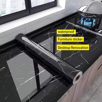 Marmor självhäftande plast 60 cm x 3 m granit svart vinylfolie kontaktpapper självhäftande tapet vattentät PVC-rulle för köksbänkmöbler lätt att ta bort