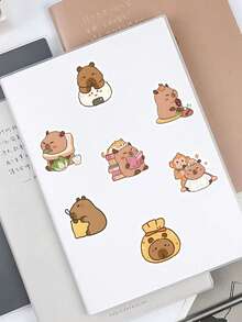 60 Pcs Capybara Stickers, Kawaii Animal Sticker Set With Hot Spring & Art Parody Designs, Cute Critter Decals For Journal & Tech Accessories, Scrapbook Stickers - Mocha Brown - View 8
