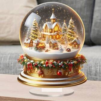 Bola de nieve acrílica con Papá Noel y pueblo invernal - Decoración navideña versátil para el hogar, el coche y la mochila | Adorno transparente de alta calidad