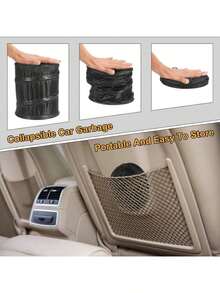 1个可折叠防漏防水车载垃圾桶，带可调节绑带，易于清洁，带储物袋，多功能车载收纳袋，适用于汽车前排/后排座椅/长途旅行，适合家长/通勤者/拼车司机，也是送给新车主/汽车爱好者的实用礼物。 - 黑色 - 查看 7