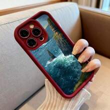 Cubierta de teléfono con diseño de paisaje marino y acantilados en azul oscuro para uso diario y viajes - Negro - Ver 6