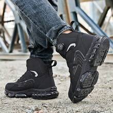 2025 New Black High-Top Mesh Rotary Button Unisex Casual Steel Toe Outdoor Running Shoes, Sports Shoes, Plus Size