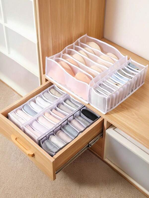 1 Set mit 3/1 Stücke, Mesh Unterwäsche Aufbewahrungsbox, getrennte Aufbewahrungsbox mit mehreren Fächern, robuste Kunststoff Schubladenbox, platzsparende Aufbewahrung im Kleiderschrank, faltbare Unterwäsche Aufbewahrungstasche, Weihnachtsgeschenk, dekorative Aufbewahrung für Zuhause