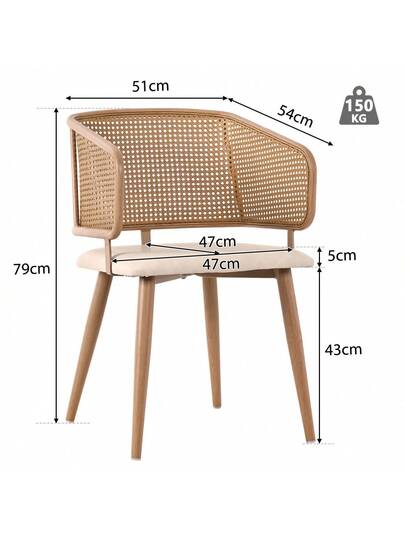 Dining Chairs, Chairs Rattan Backrest, PU Leather Seat Cushion, Com Tafel Breathable, Moderne Restaurants, Living Rooms Cafes view 5