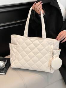 Große Kapazität Mode Stoff Tragetasche für Frauen, gesteppte Stickerei Rauten Baumwolle Umhängetasche mit Münzbeutel, 2 Stücke Set, geeignet für Einkaufen, Geldbörse, Büro, Universität, Arbeit, Geschäft, Pendeln, Outdoor-Aktivitäten, Reisen und Picknicks