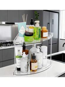 1 grande étagère de bureau triangulaire à double couche transparente, organisateur de cosmétiques, boîte de rangement pour bijoux, convient pour les produits de soins de la peau, les parfums, les cosmétiques, les cadeaux de la Saint-Valentin, la plage, la salle de bain, la chambre à coucher, grande capacité