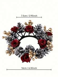 1 pièce Bougeoir de couronne de Noël en pomme de pin, décoration de baies rouges, ornement de bureau, arrangement de sapin enneigé de table, couronne de bougie (bougies non incluses) Décoration de maison Décorations de Noël Décoration de pièce Hiver