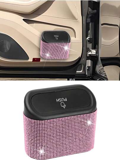 Poubelle de voiture scintillante avec couvercle, boîte à ordures de voiture étanche aux cristaux de strass, boîte de rangement multifonction en diamant, pièces GM.