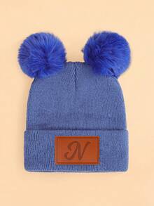 1 Stück Baby Griechisches Buchstaben Muster Gestrickte Mütze mit weichen Bommel, bequem & warm, geeignet für 1-3 Jahre alte Babys im Herbst/Winter - Graublau - Übersicht 9