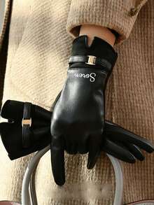 Customizable Gloves, Personalized Women's Gloves, Touchscreen Gloves, Customized Full-Finger PU Leather Gloves, Customized Women's Warm Gloves, Black/White/Gray, Fashion, Minimalist, Personalized, Gift For Girlfriend, Wife And Mother, Best Gift For Autumn/Winter, Christmas Gift, Valentine's Day Gift, Suitable For Autumn/Winter Weather, Autumn/Winter Warm Product - Multicolor - View 7