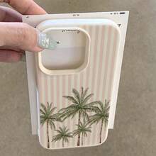 Vacation Style Fashion 1pc TPU Material Pink Striped & 5 Palm Tree Pattern Phone Case Compatible With IPhone 17 Pro Max/17/16 Pro Max/15/13/12/11, S20 FE/A15/S24/A55, Note 11/12/13 Pro, Full Coverage Anti-Drop Soft Protective Cover Spring Gift Party - White - View 3