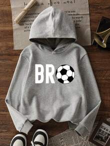 Tween Boy Thermal Lined Warm BRO Football Sweatshirt, Suitable Autumn/Winter Long Sleeve Top, Young Student Streetwear/Casual/Stylish/Daily/Sports/Fashion/School - Grey - View 4