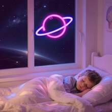 Planet Sign Wall Decor, Or Operated PinkBlue Planet Neon Bedroom, Gaming Room, Party Time, Night Gifts - initial - View 7