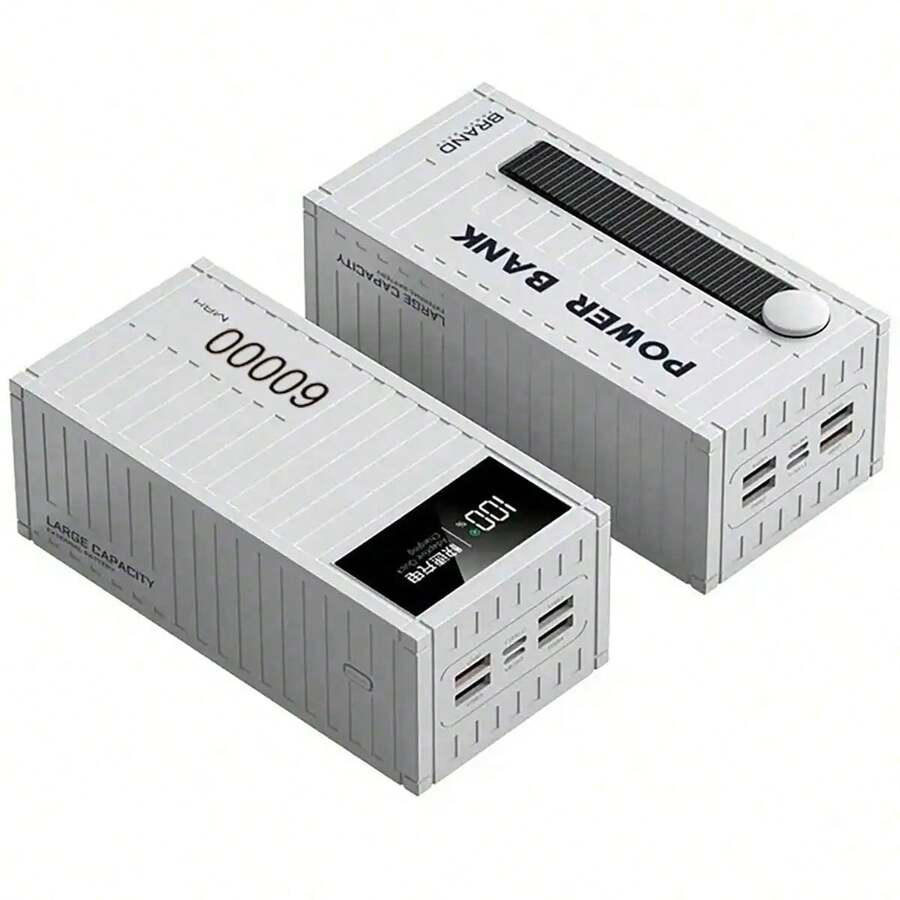 60000mAh Portable Power Bank With Fast Charging, LED Digital Display And 4 USB Outputs For IPhone And Android - White - View 1