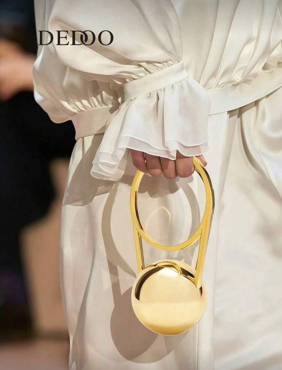White Bridal Wedding Party Bag With High-End Pearl, Acrylic & Marble Design, Elegant Handbag/Shoulder Bag For Women, Suitable For Party, Banquet, Beach Vacation - 金色 - 查看 1