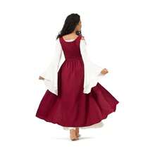 Women's Peasant Overdress With Adjustable Laces Pockets, Renaissance Corset Dress Halloween, Medieval Festival - 葡萄酒+大杯 - 查看 3