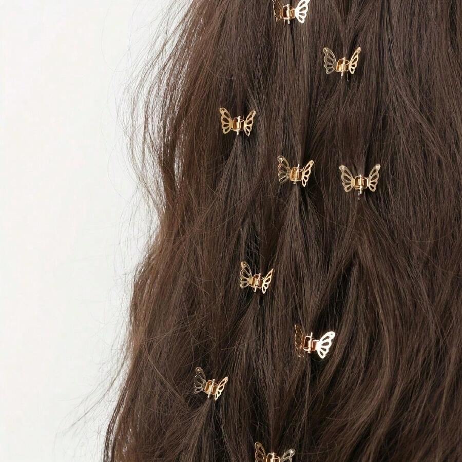 10 Bohemian Style Golden Butterfly Hair Accessories With Braids And Braided Headbands, Essential For Holiday Parties, Fashionable And Elegant Headbands, Safety Clip Design, Suitable For Casual Wear And Party Styling - 金子- - 查看 1