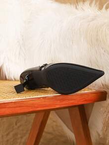 Women's Adjustable Strap Pointed Toe High Heels, 9CM Elegant Stilettos, Mirror PU Material, Black, Suitable For Daily, Party, Formal Occasions, Work - Black - View 6