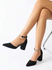 Women's New Fashion Rhinestone Pointed Toe Slingback High Heel Shoes, Versatile For Party And Occasion, Spring/Summer - Black - View 2