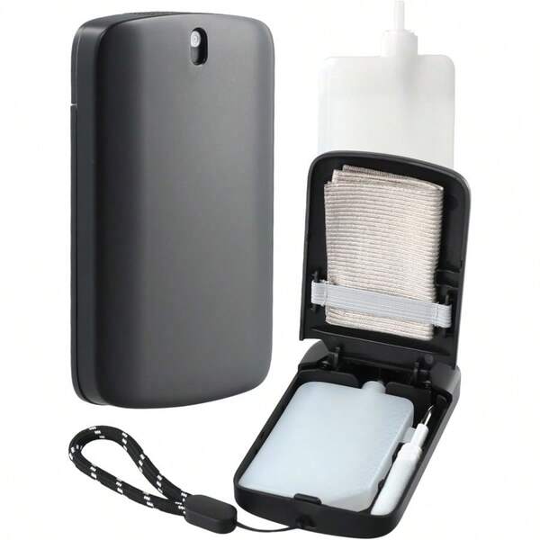 AHABIPERS Portable Screen Cleaner Kit Glass Cleaning Spray With 1 Microfibre Cloth 1 Earbuds Cleaner Pen And 2X19ml0.67oz Fluid Refill For Phone Eyeglasses Laptop Computer Car Display Black