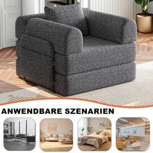 Chenille 2-In-1 Sofa Bed With Armrest Storage Pocket, Three Metal Frames And Multiple Configuration Options - 灰色 + 雪尼爾 + 1 個座位 - 查看 8