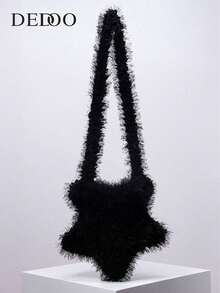 Solid Color Star Shaped Women's Crossbody Bag, Stars Hollow Women Bag - Black - View 1