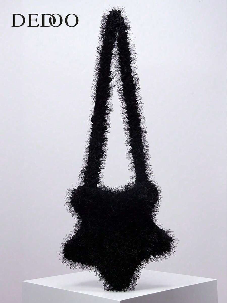 Solid Color Star Shaped Women's Crossbody Bag, Stars Hollow Women Bag - Black - View 1