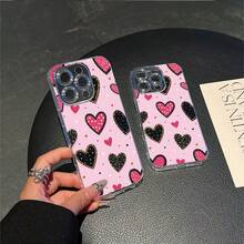 CLEAR  CASE Pink Background With Black And Pink HeartsCompatible With  11 To  17 Models The Cases Lens Protection Function Ensures The Camera Remains Undamaged During Shooting  Guaranteeing Image Quality - transparente - Ver 6