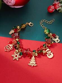 1pc Elegant Christmas Jewelry Bracelet, Creative Versatile Christmas Tree, Santa Claus, Snowflake Pendant Charm Bracelet For Women