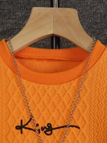 2-5T Toddler Boys' Fashion Letter Print Argyle Textured Sweatshirt And Navy Blue Straight Leg Casual Pants 2-Piece Set, Spring/Autumn/Winter - Burnt Orange - View 2