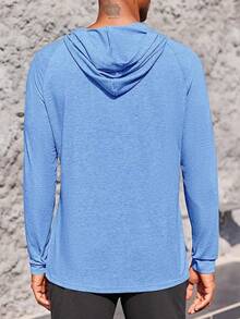 2025 Autumn-Winter New Collection Mens Workout Hoodie Long Sleeve Lightweight Gym Running Quick Dry Athletic Shirt With Hood - Màu xanh lam - Xem 3