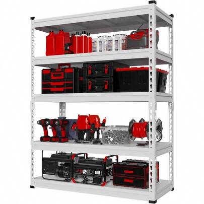 Metal Shelving Unit 5Level Garage Shelving Metal Storage Racking Garage Storage Shelves For Storeroom Warehouse Storage Home Organisation White 180H* 100W * 40D CM