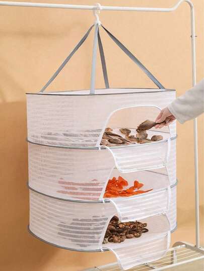1pc Drying Net For Drying Dried Fish, Chili Peppers, Radishes, Sweet Potatoes, Sweet Potatoes, And Dried Goods. The Anti Fly Cage Is A Foldable Balcony Drying Net For Drying Things. It Is A Household Drying Net For Drying Dried Fish And Vegetables