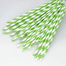 100支/包 绿白条纹一次性纸吸管 6*197mm | 适用于生日、婚礼及各种活动，是各种场合饮用的理想选择，也可用作学校用品，可溶于水的派对吸管