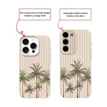 Vacation Style Fashion 1pc TPU Material Pink Striped & 5 Palm Tree Pattern Phone Case Compatible With IPhone 17 Pro Max/17/16 Pro Max/15/13/12/11, S20 FE/A15/S24/A55, Note 11/12/13 Pro, Full Coverage Anti-Drop Soft Protective Cover Spring Gift Party - White - View 7
