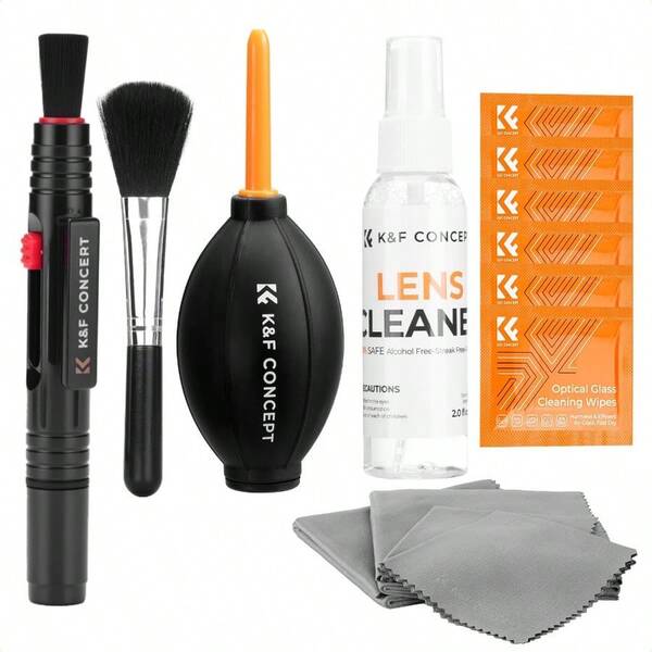 KandF CONCEPT 15in1 Camera Lens Cleaning Kit With Air Blowing Wipes*6 60ml Liquid Cleaning Cloth*5 Lens Pen Brush For DSLR Camera Lens Filter Cell Phones