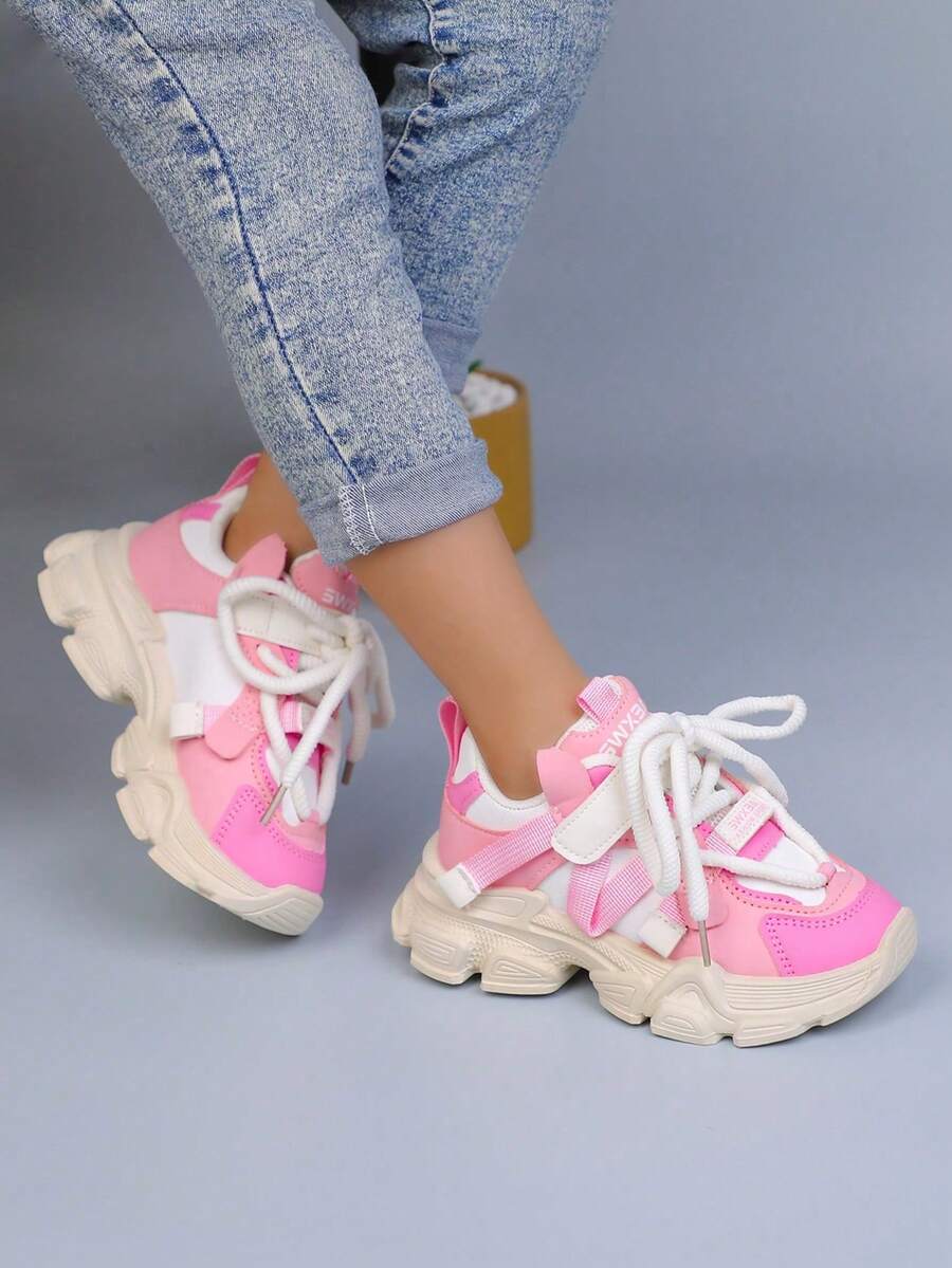 1 Pair Girls' Sneakers, New Spring/Autumn Breathable Mesh Running Sports Shoes For Toddlers - Pink - View 1