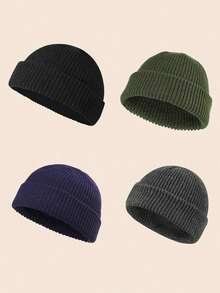 2pcs Men's Fashionable Solid Color Beanie Hats, Knitted Warm Casual Hats Suitable For Autumn/Winter Outfits Winter Clothing - 3Pcs - View 8