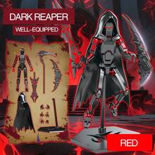 Red, Green, Silver 3D Printed Movable Jointed Dark Grim Reaper Figure With Cloak And Base, Assembling Toy