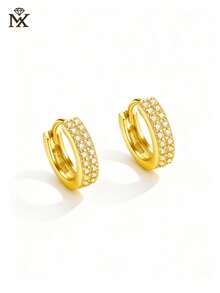 925纯银双排立方氧化锆小耳环，时尚首饰，女士礼物 - 金黃色 - 查看 5