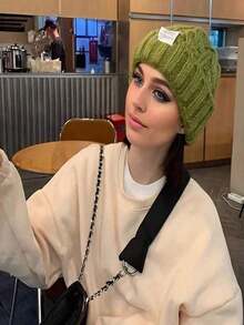 1pc Beanie Hat - Cable Knit, Cold-Proof, Warm, Versatile Solid Color Knitted Hat For Women, Loose Fit, Autumn/Winter, Green, Fashionable - Nhiều màu - Xem 9