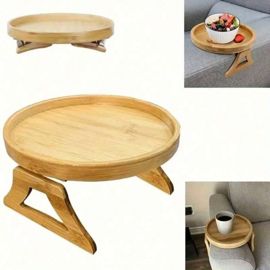 1 khay đựng cốc bằng gỗ tre có thể gập lại, dùng để kê tay vịn ghế sofa, khay đựng đồ ăn nhẹ, cà phê và điều khiển TV tiện dụng. - Nhiều màu - Xem 1