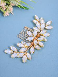 1件优雅水晶女士发梳，水钻发饰，浪漫新娘婚礼头饰，公主派对装饰情人节配饰 - 金色 - 查看 4