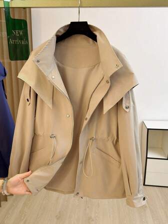 女士防风夹克，通勤风时尚常规款防风夹克，时尚收腰大翻领设计，纯色多款式，适合秋冬季穿搭，女士冬季防风夹克