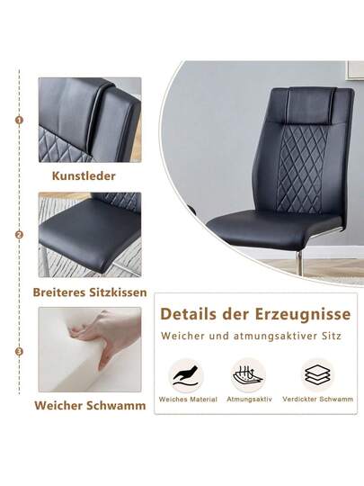 Zwart PU Dining Stoel In Nordic (Four Chairs Inside Box) Mesh Stitching Shiny Zilver Metal Legs Non Slip Feet, Versatility. view 10