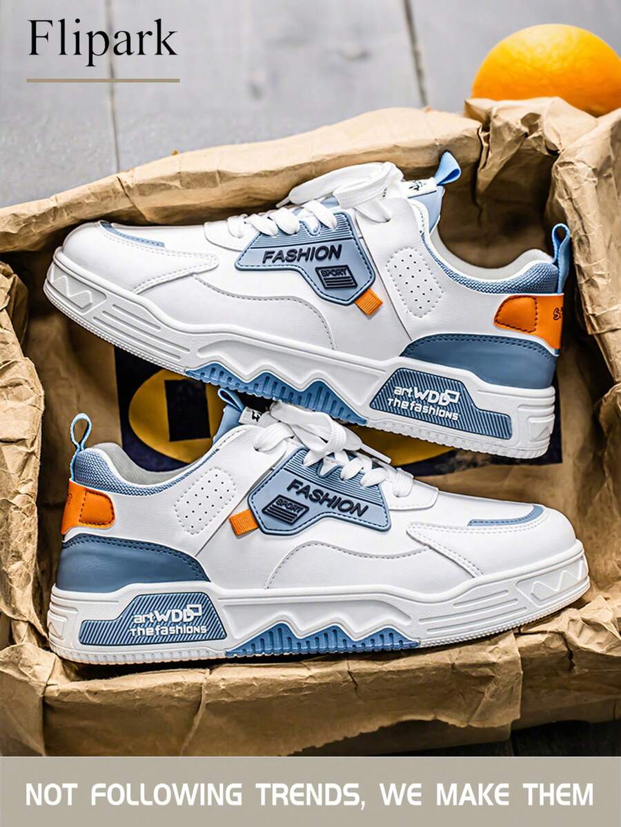 Flipark 男士新款夏季透气百搭小众原创休闲运动鞋，厚底防滑运动鞋，随意涂鸦图案休闲运动鞋 - 藍色 - 查看 1