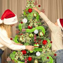 09 Pcs Christmas Tree Decorations Lime Green Red Peppermint Candy Ball Ornaments Christmas Tree Picks Swirl Glitter Xmas Stems Polka Dots Bow Home Faux Fur Ribbon For Holiday Party Decor - 紅色 - 查看 6