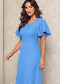 Women's Short Sleeve Princess Elegant Midi Dress - Azul bb - 查看 1